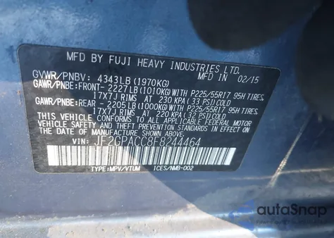 2015 Subaru Xv Crosstrek 2.0I Premium z USA, uszkodzony, nr VIN JF2GPACC8F8244464